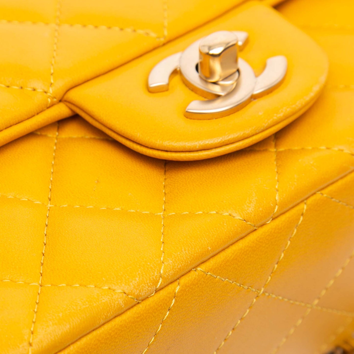 Yellow Chanel Mini Rectangular Classic Lambskin Single Flap Crossbody Bag