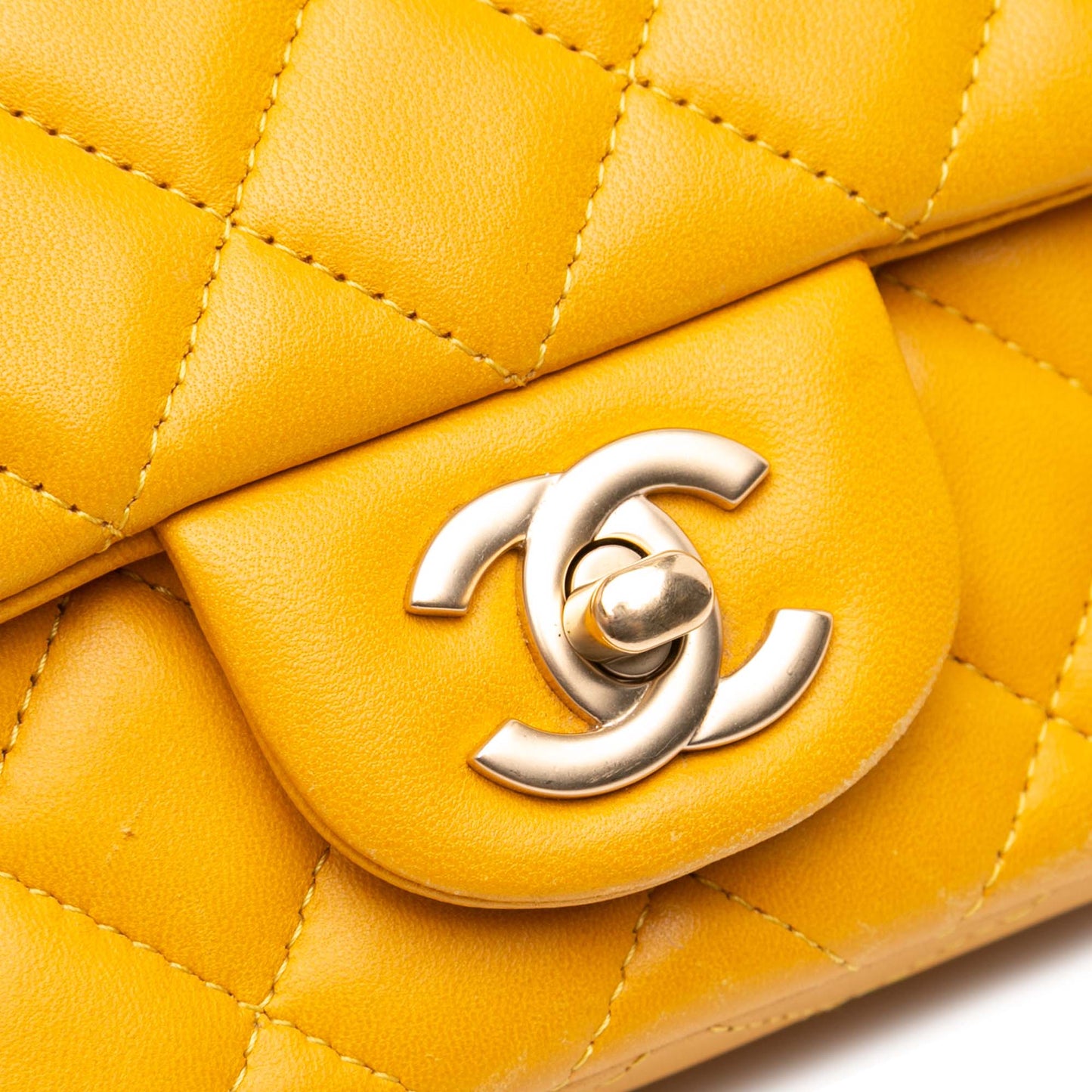 Yellow Chanel Mini Rectangular Classic Lambskin Single Flap Crossbody Bag