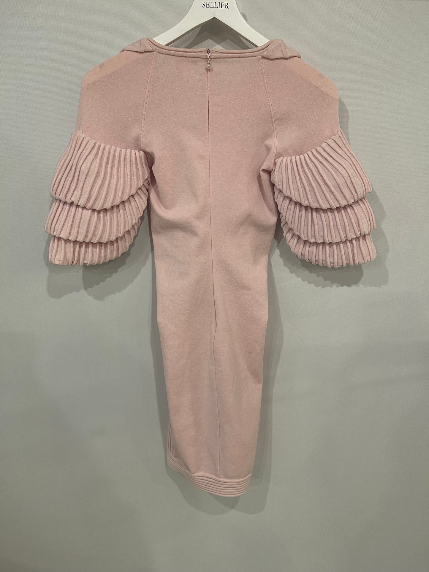 Chanel Pink Paris Moscow Short Sleeve Ruffle Mini Dress with Pearl Zipper Logo Size FR 34 (UK 6)