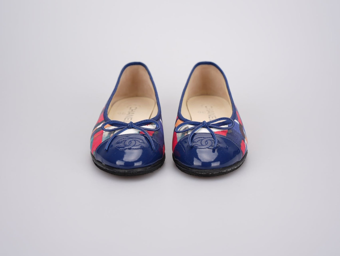 Chanel Multicolor Abstract Patent CC Cap Toe Ballerina Flats Size 37