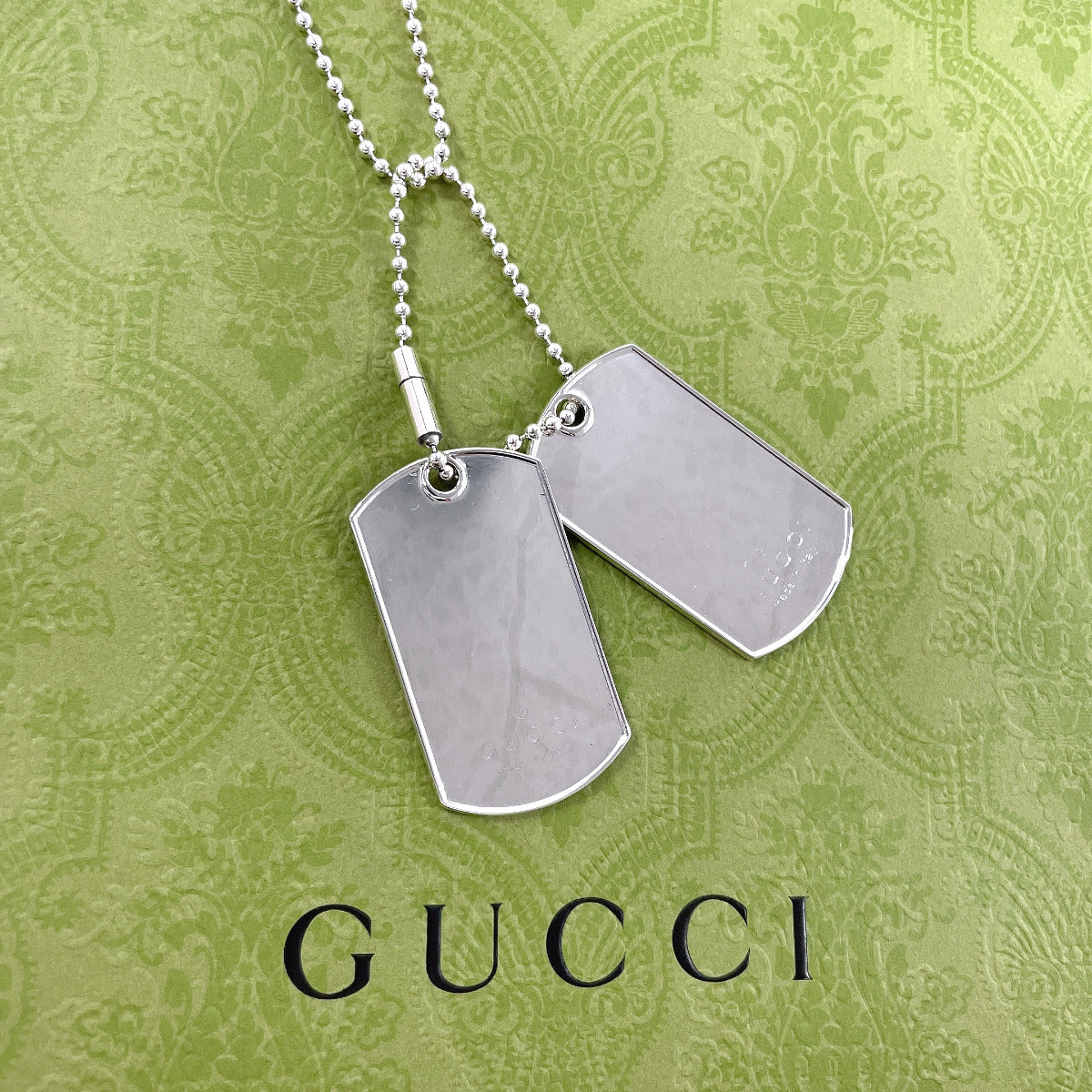 GUCCI Necklace Silver925 Silver Ball chain dog tag double plate unisex