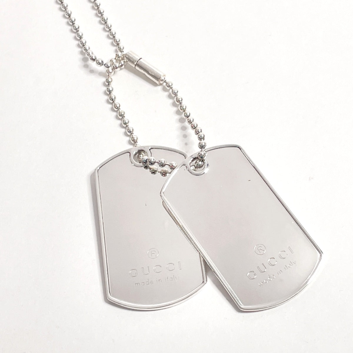 GUCCI Necklace Silver925 Silver Ball chain dog tag double plate unisex