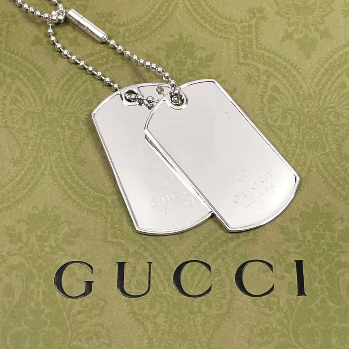 GUCCI Necklace Silver925 Silver Ball chain dog tag double plate unisex