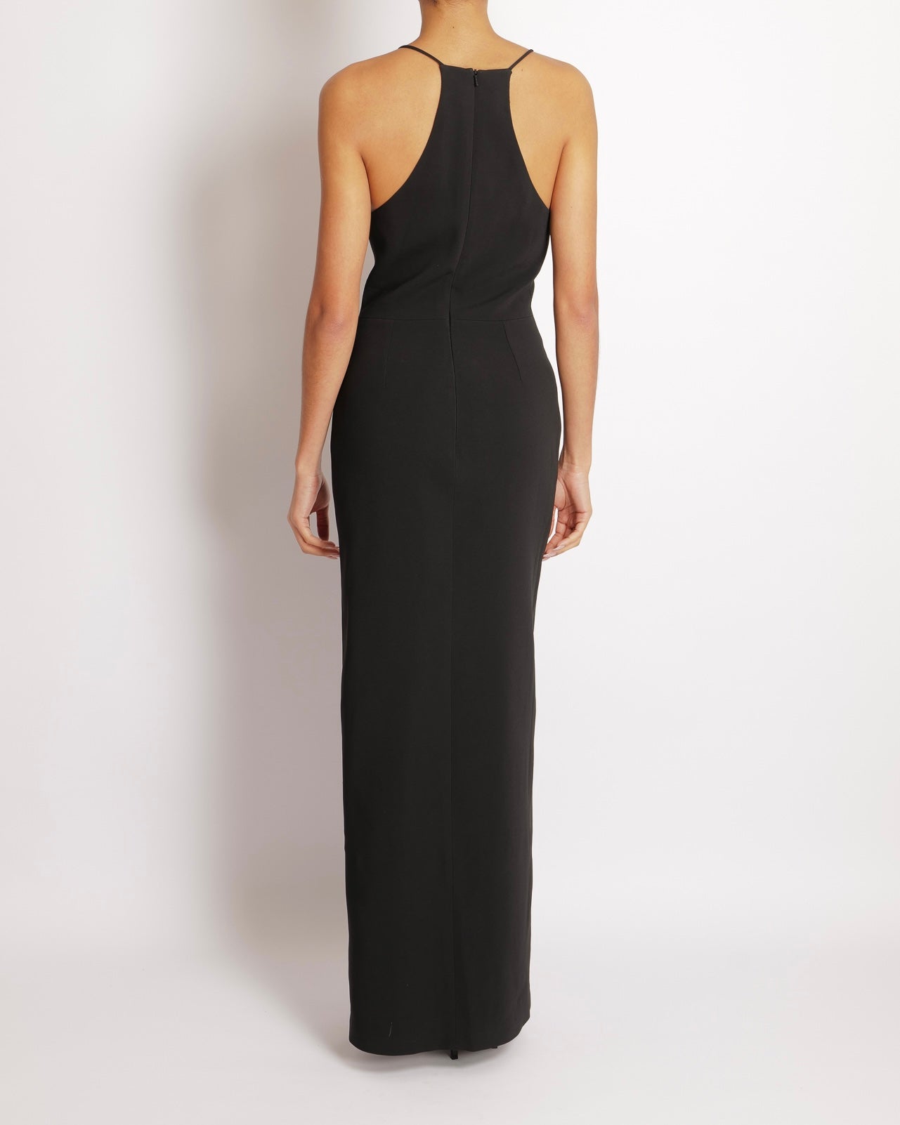 David Koma Black Maxi Dress with Silver Semi-Circle Hardware Details and Side SlitSize UK 10