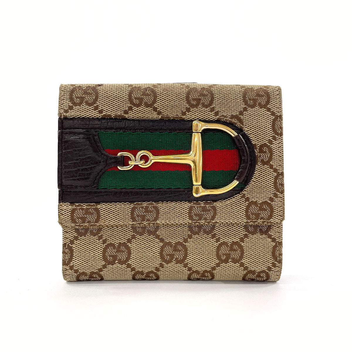 GUCCI Bifold Wallet 138029 GG canvas Brown Sherry line Horsebit unisex