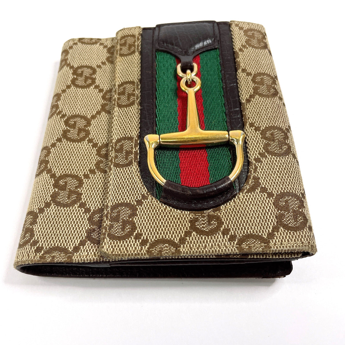 GUCCI Bifold Wallet 138029 GG canvas Brown Sherry line Horsebit unisex