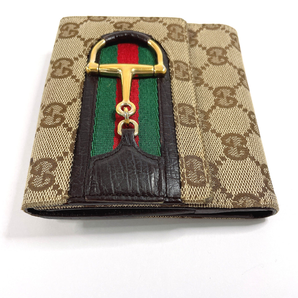 GUCCI Bifold Wallet 138029 GG canvas Brown Sherry line Horsebit unisex