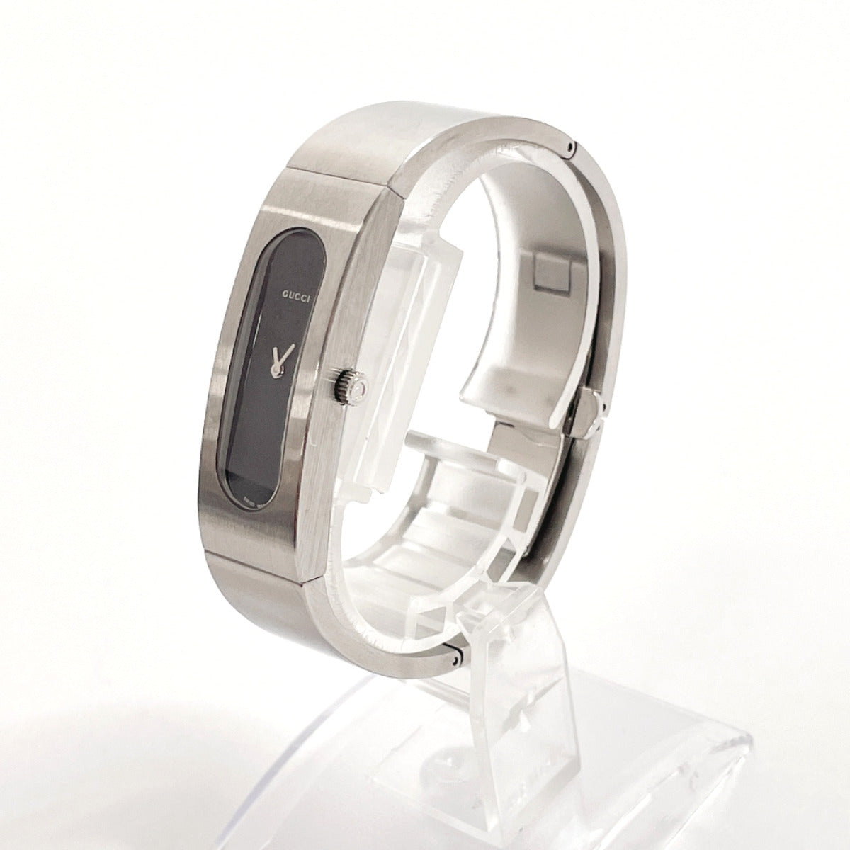 GUCCI Watches Quartz 2400S Stainless Steel Silver Bangle watch black dial Women