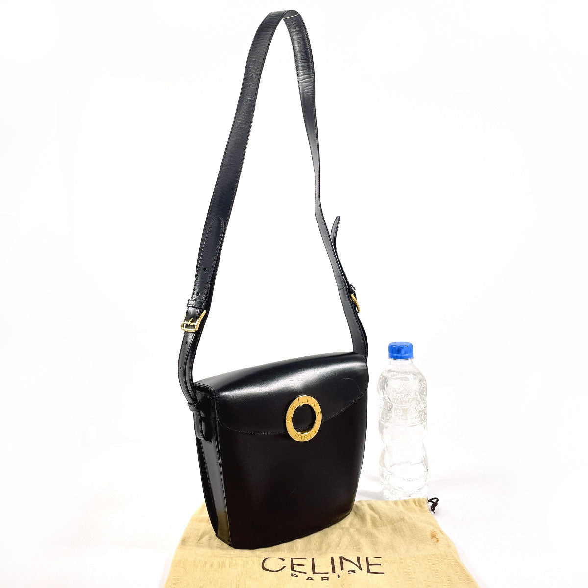 CELINE Shoulder Bag leather black   Circle logo