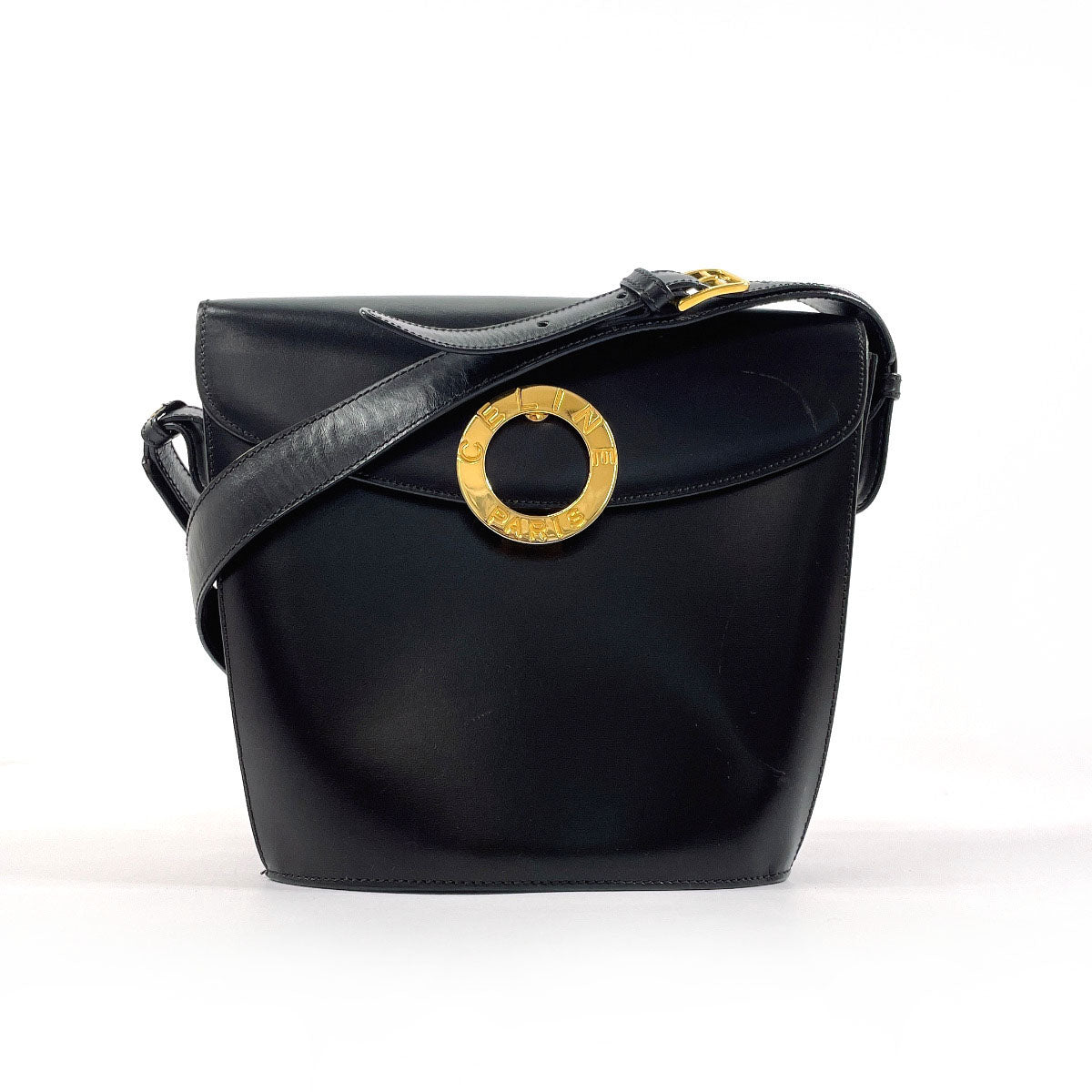 CELINE Shoulder Bag leather black   Circle logo