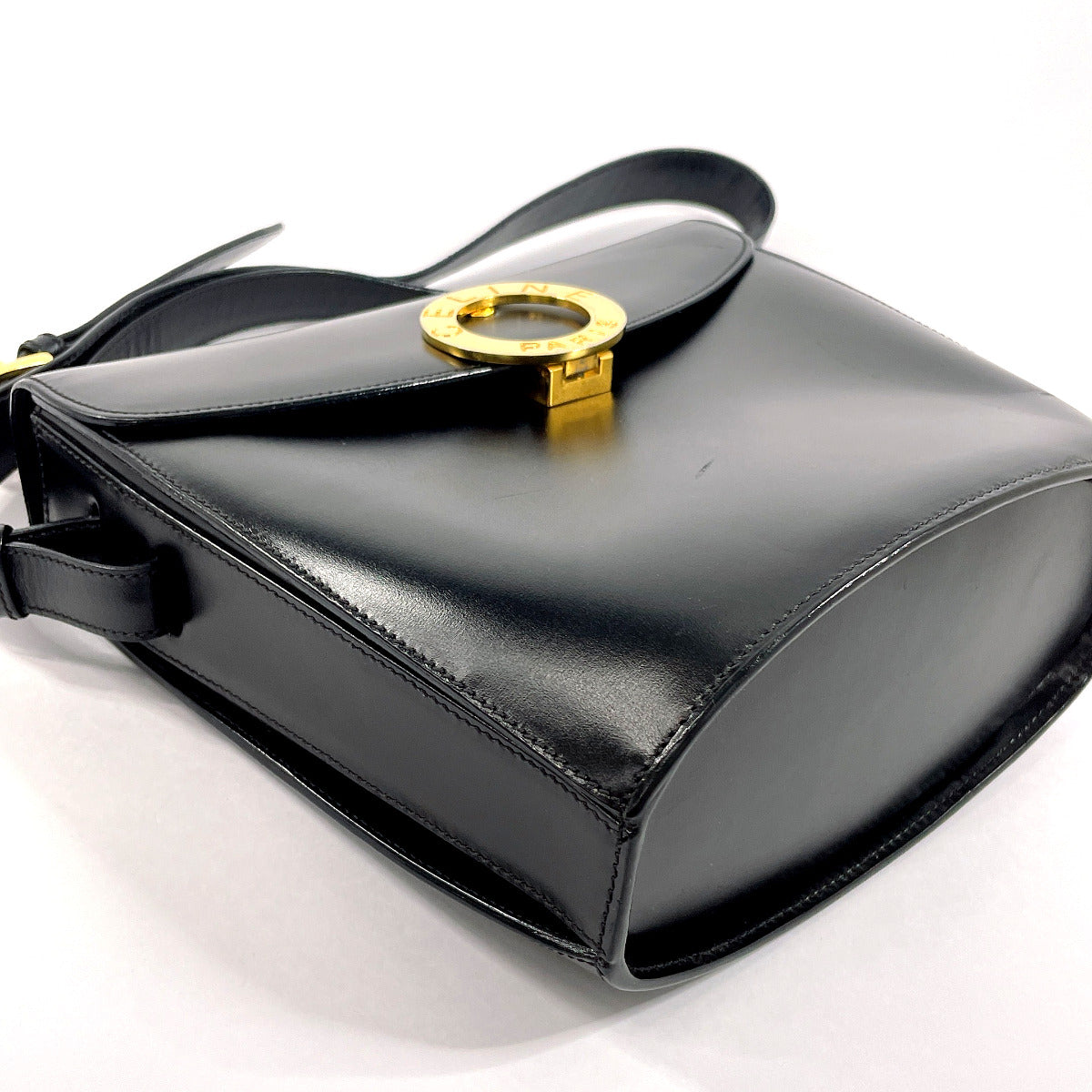 CELINE Shoulder Bag leather black   Circle logo