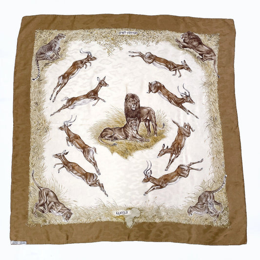 HERMES scarf Silk, 100% silk Brown KENYA Kenya Animal Carre 90 Women  d