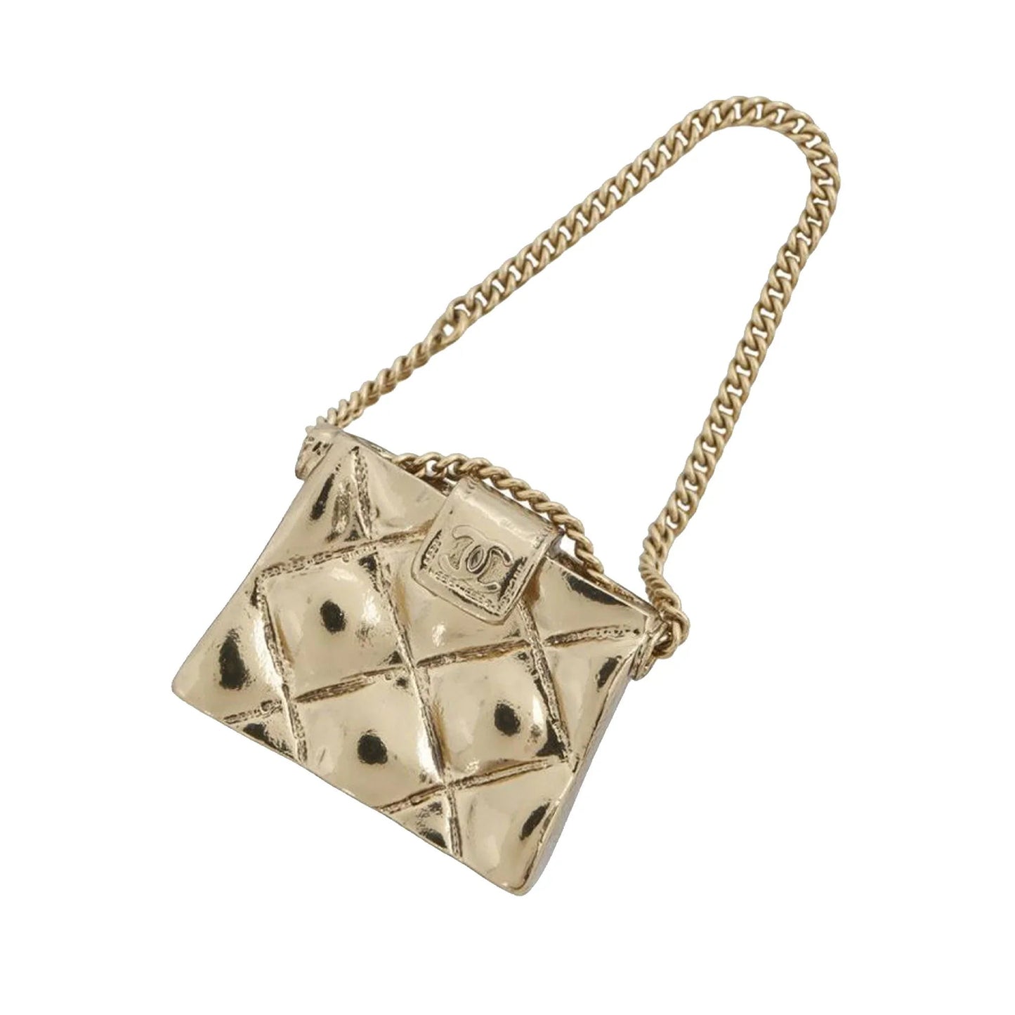 Gold Chanel CC Gold Plated Quilted Bag Brooch