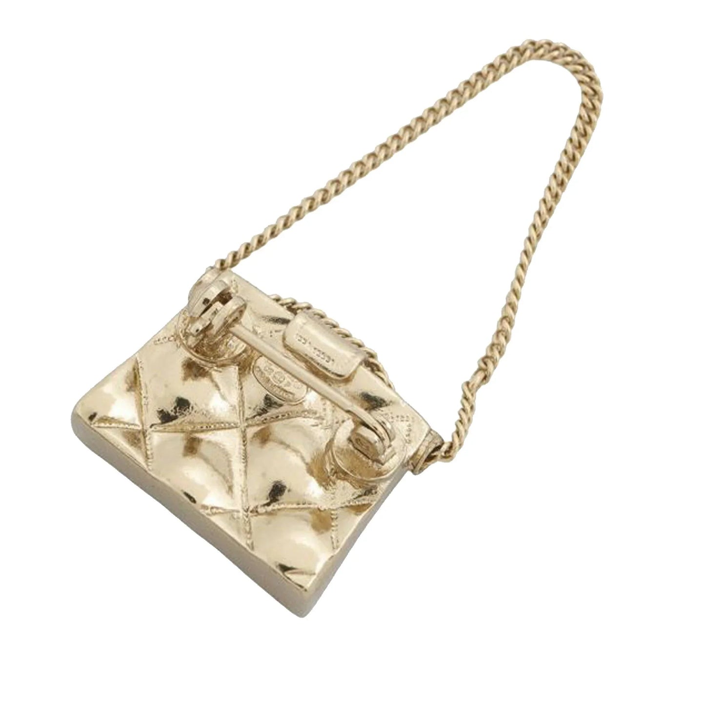 Gold Chanel CC Gold Plated Quilted Bag Brooch