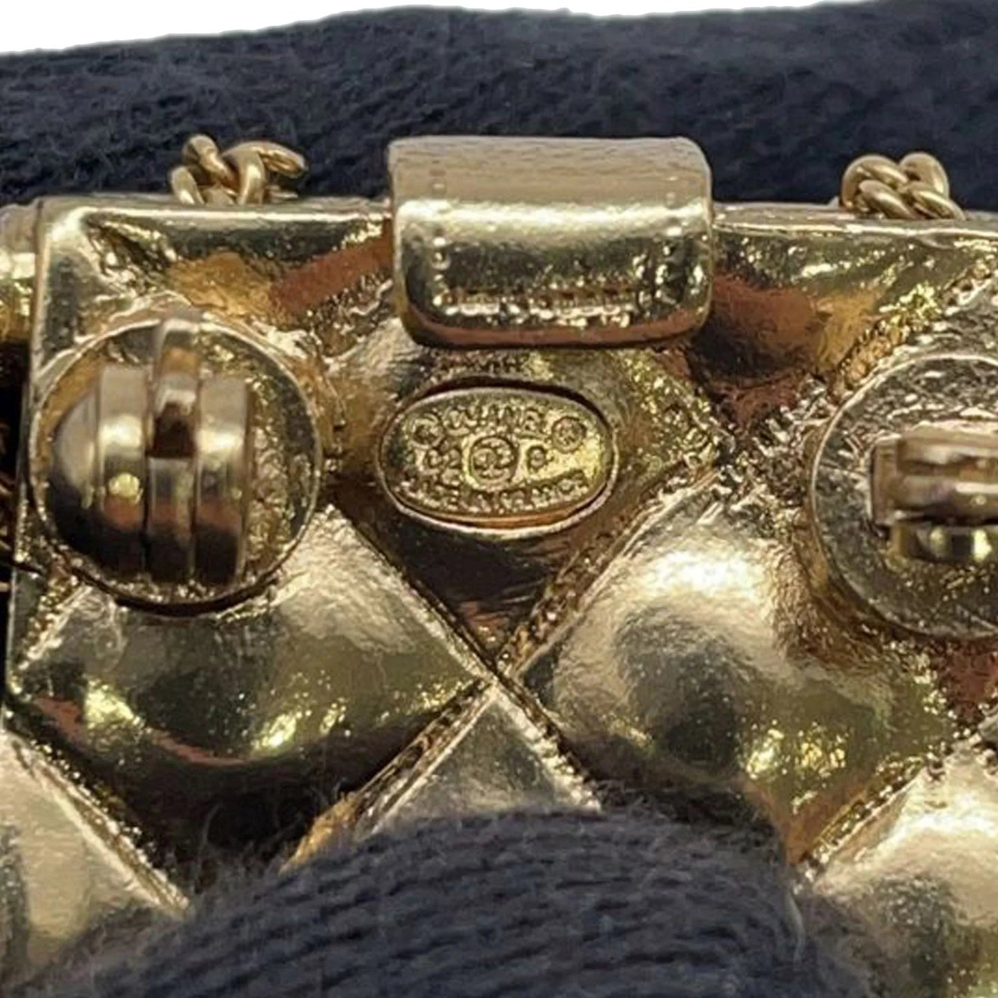 Gold Chanel CC Gold Plated Quilted Bag Brooch