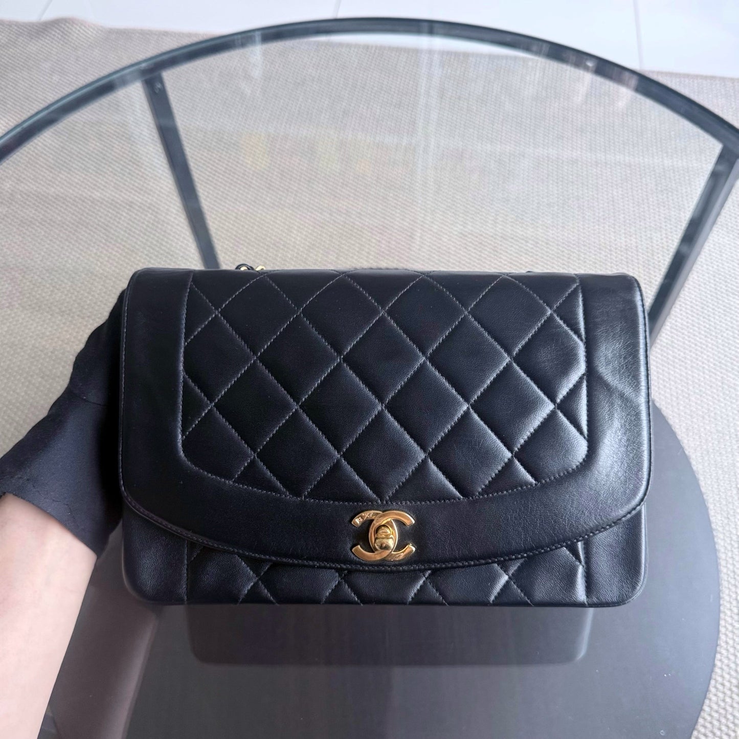 Chanel Diana Medium   - Quilted Lambskin Black Gold Hardware Series 2