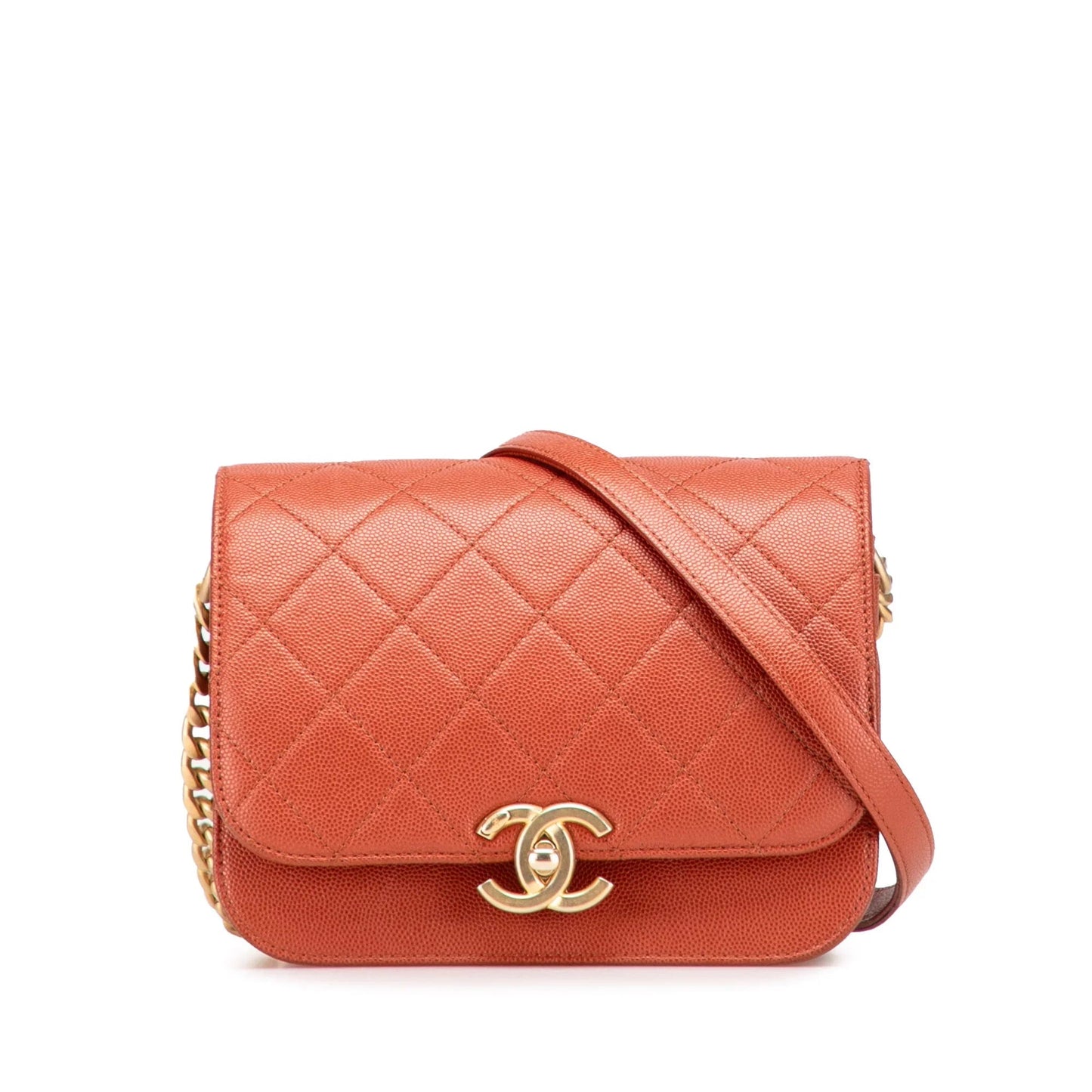 Red Chanel Mini CC Quilted Caviar Messenger Single Flap Crossbody Bag
