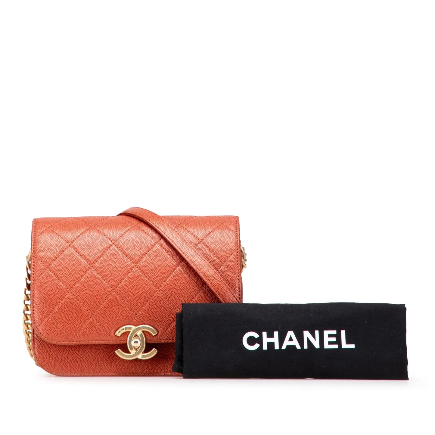 Red Chanel Mini CC Quilted Caviar Messenger Single Flap Crossbody Bag