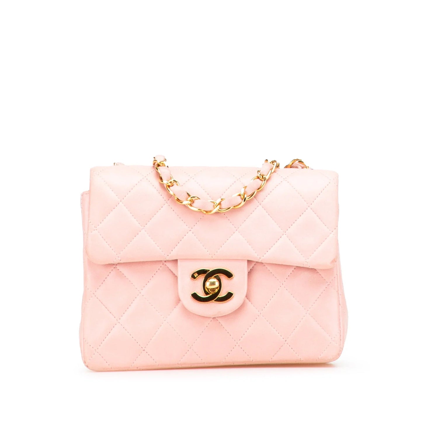 Pink Chanel Mini Square Classic Lambskin Single Flap Crossbody Bag