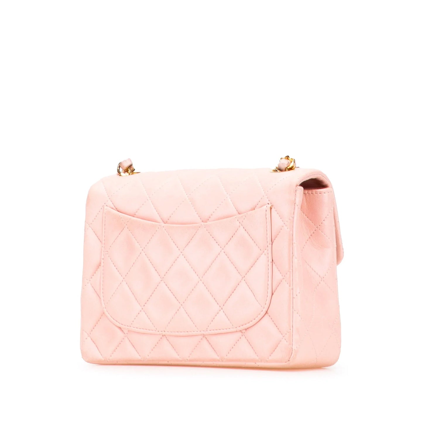 Pink Chanel Mini Square Classic Lambskin Single Flap Crossbody Bag