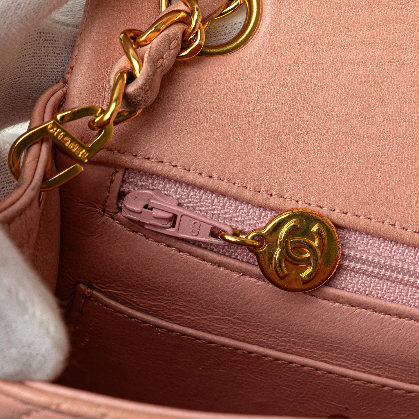 Pink Chanel Mini Square Classic Lambskin Single Flap Crossbody Bag