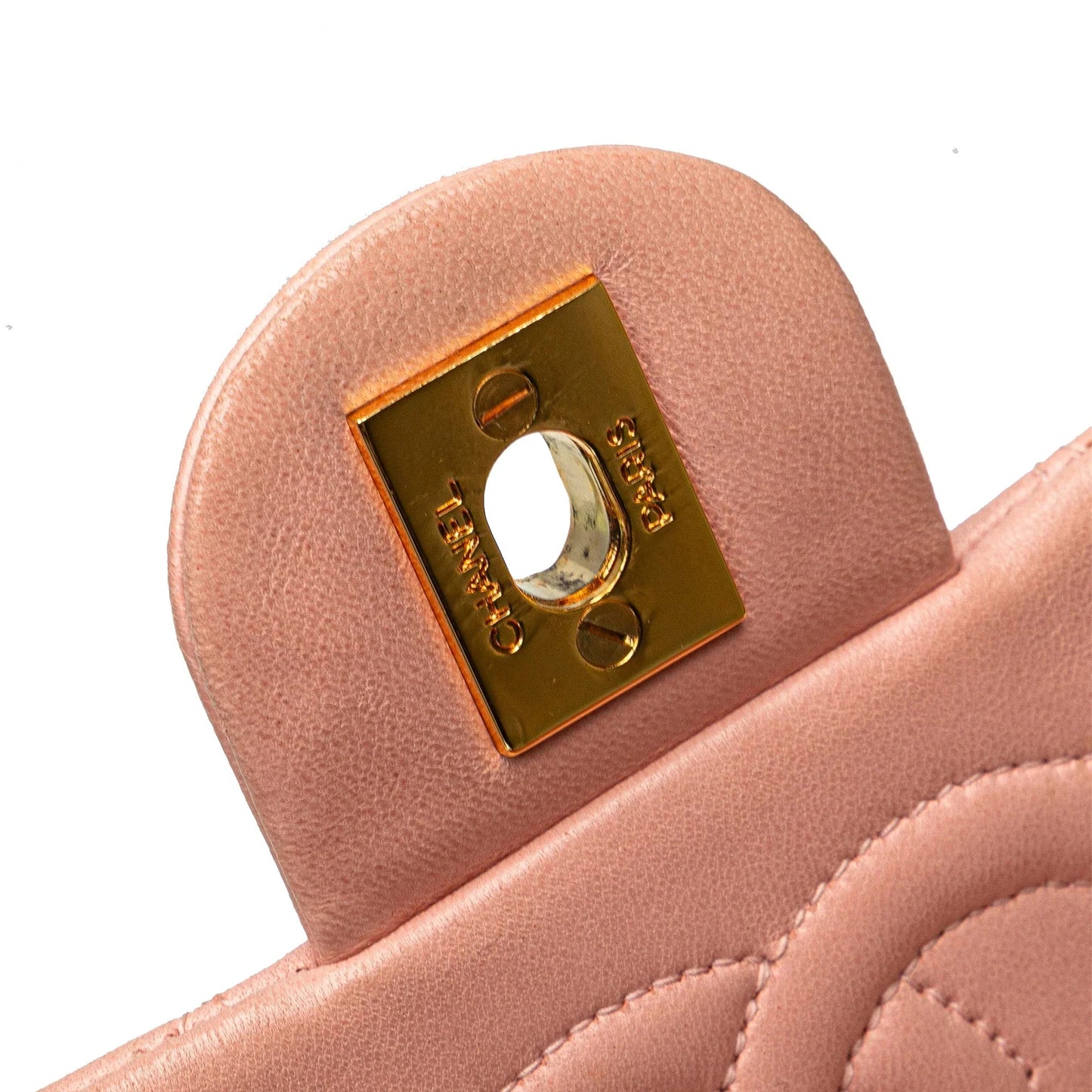 Pink Chanel Mini Square Classic Lambskin Single Flap Crossbody Bag