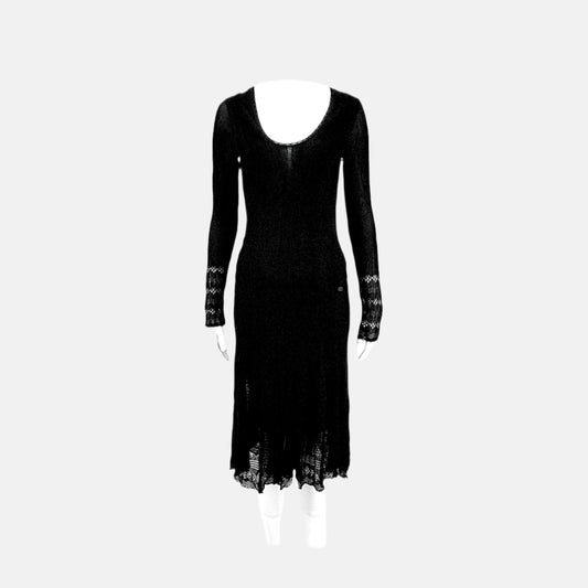 CHANEL 2005   black pointelle long sleeve dress