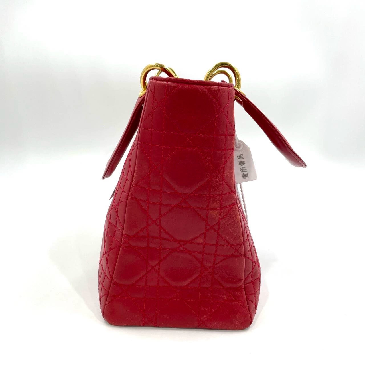 Lady Dior   Medium Red Lambskin Leather Gold Hardware