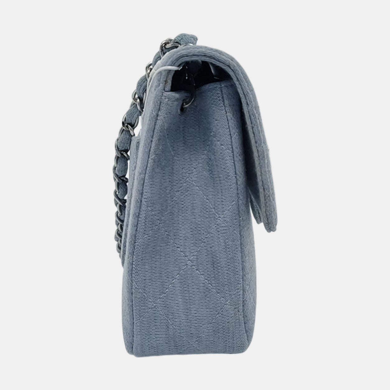 Chanel Classic Flap Medium   Sky Blue Cotton Fabric Silver Hardware Single Flap 1997-1999