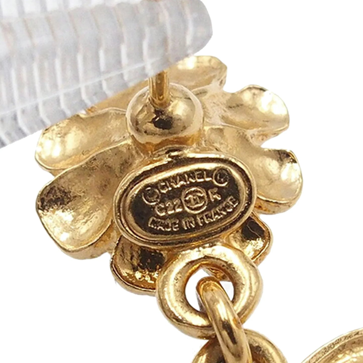 Gold Chanel CC Gold Plated Faux Pearl and Rhinestone Swing Push Back Earrings