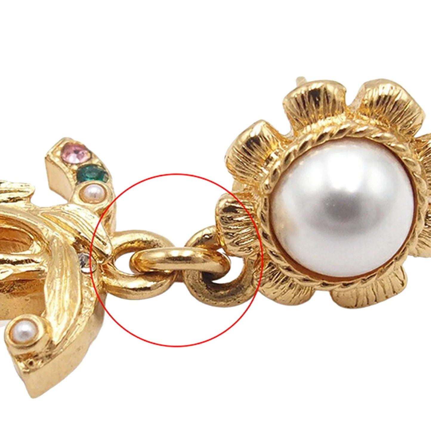 Gold Chanel CC Gold Plated Faux Pearl and Rhinestone Swing Push Back Earrings