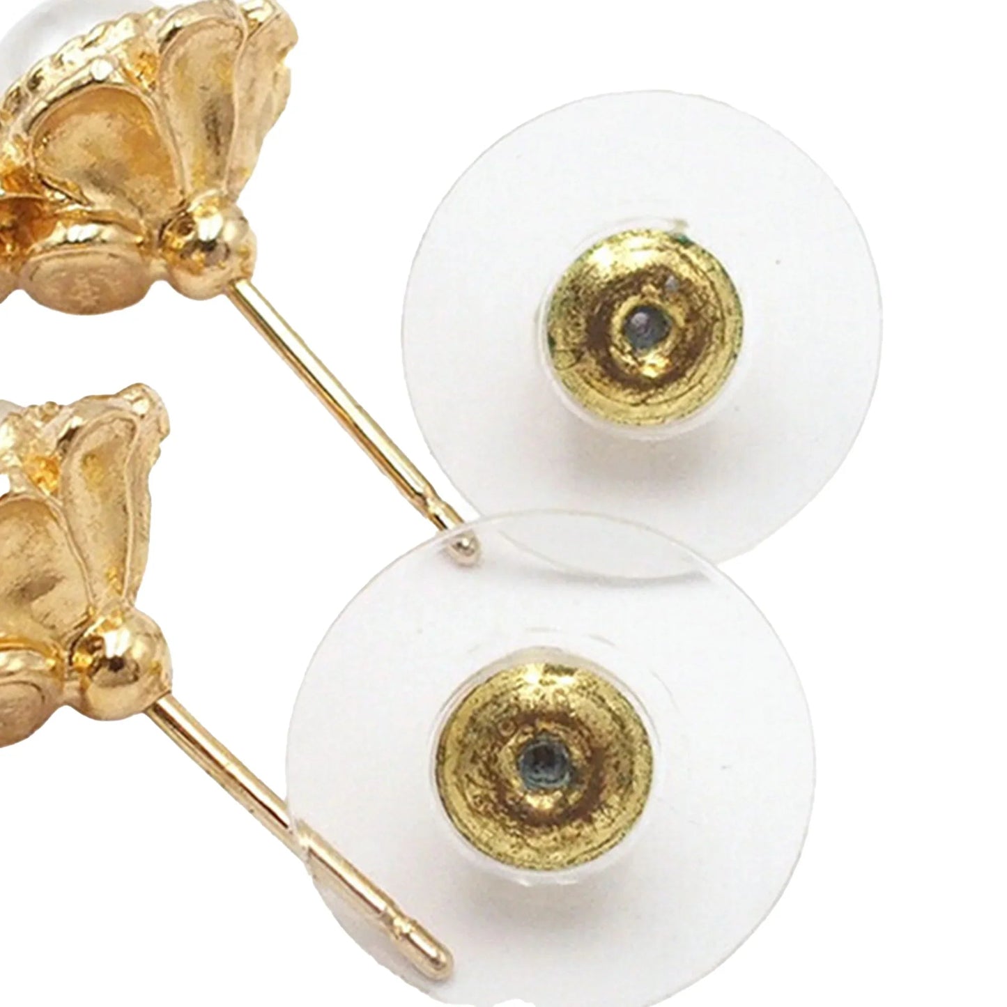 Gold Chanel CC Gold Plated Faux Pearl and Rhinestone Swing Push Back Earrings