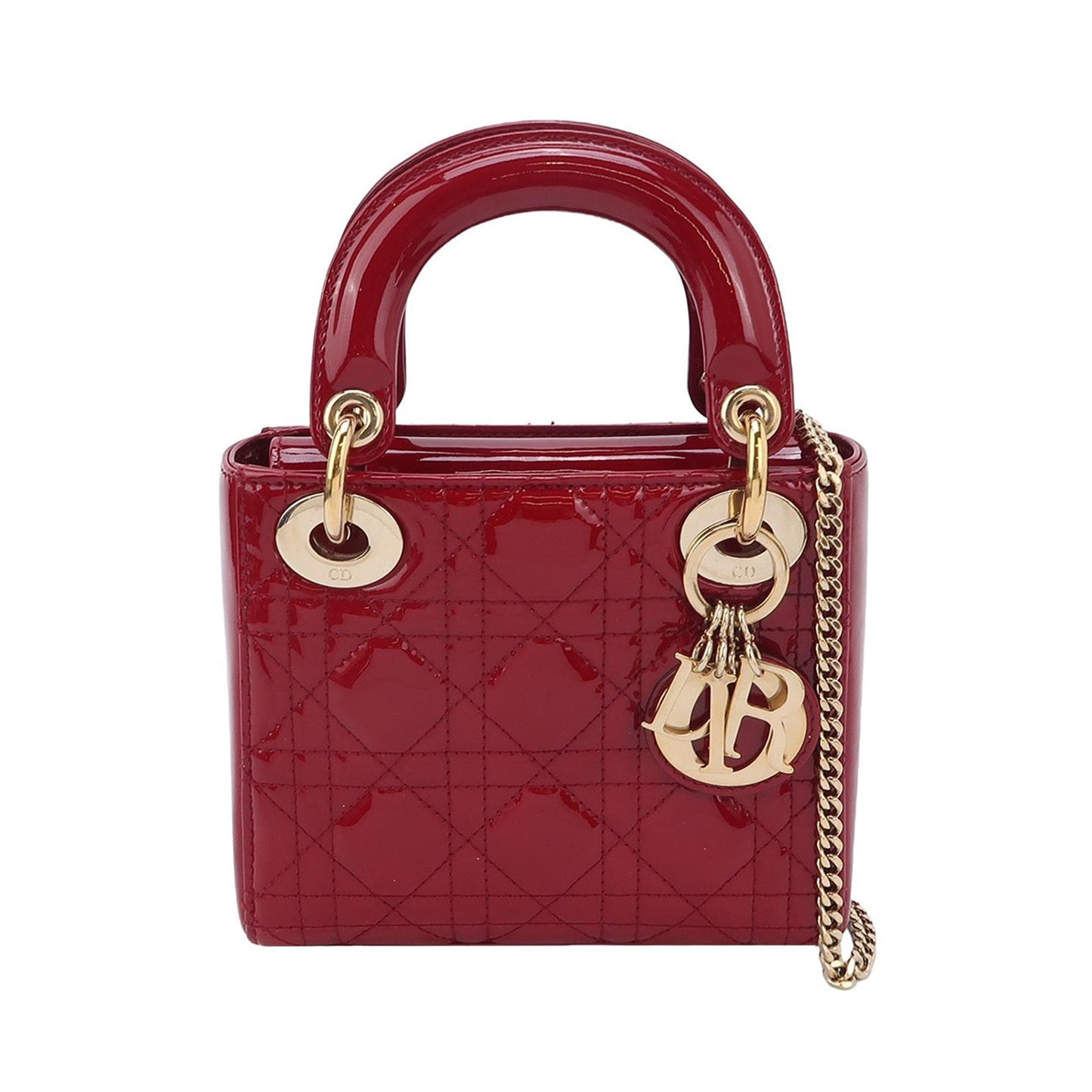 Lady Dior Mini Handbag Burgundy Red Patent Leather Gold-tone Chain Strap 2020 Suede Interior