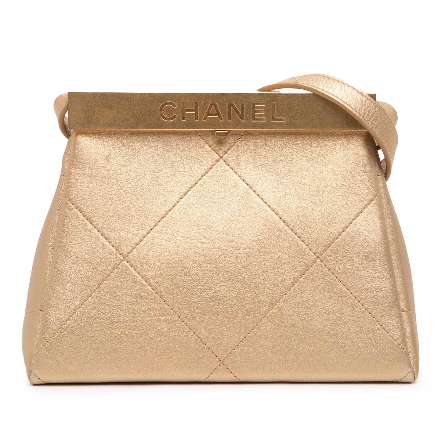 Gold Chanel Small Calfskin Kiss Lock Frame Bag