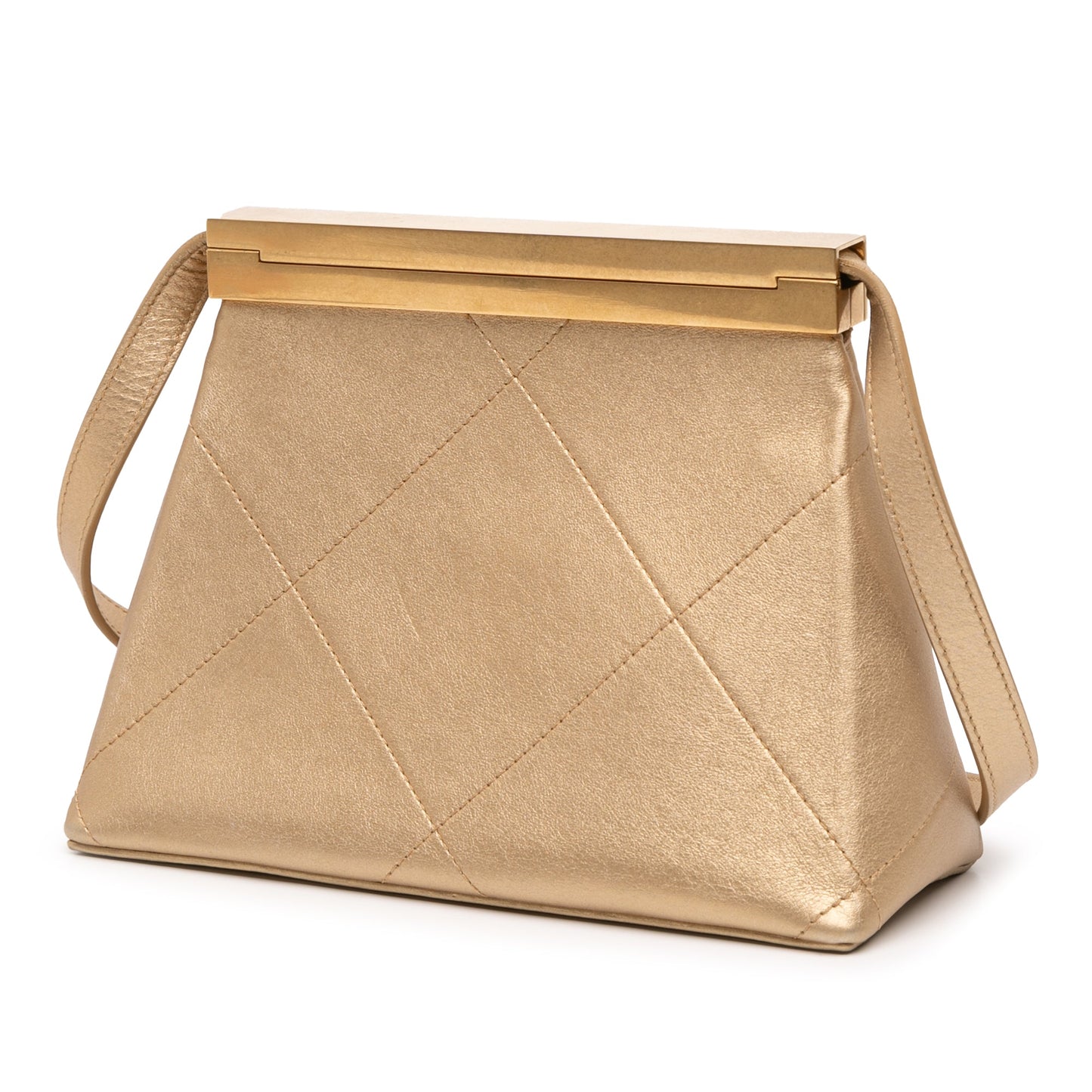 Gold Chanel Small Calfskin Kiss Lock Frame Bag