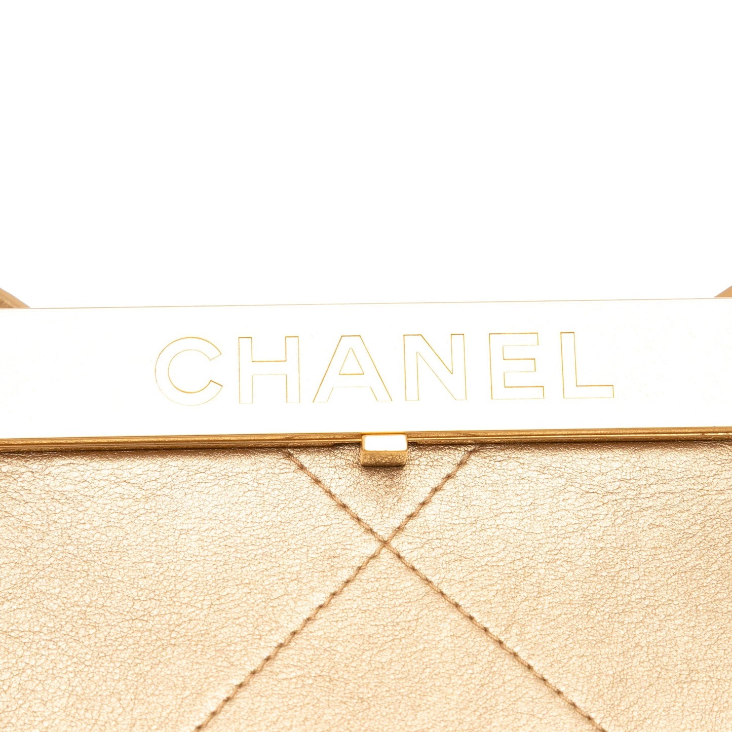 Gold Chanel Small Calfskin Kiss Lock Frame Bag