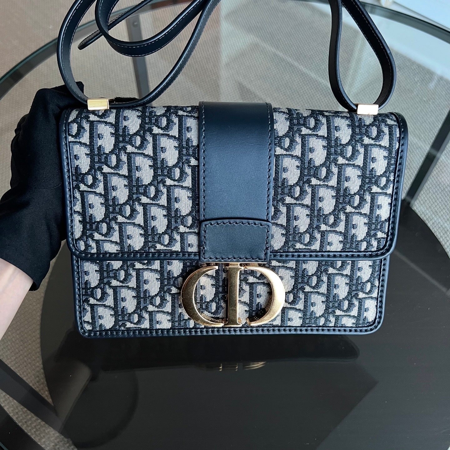 Dior Montaigne 30 - Medium Oblique Canvas Blue Shoulder Bag Golden Hardware