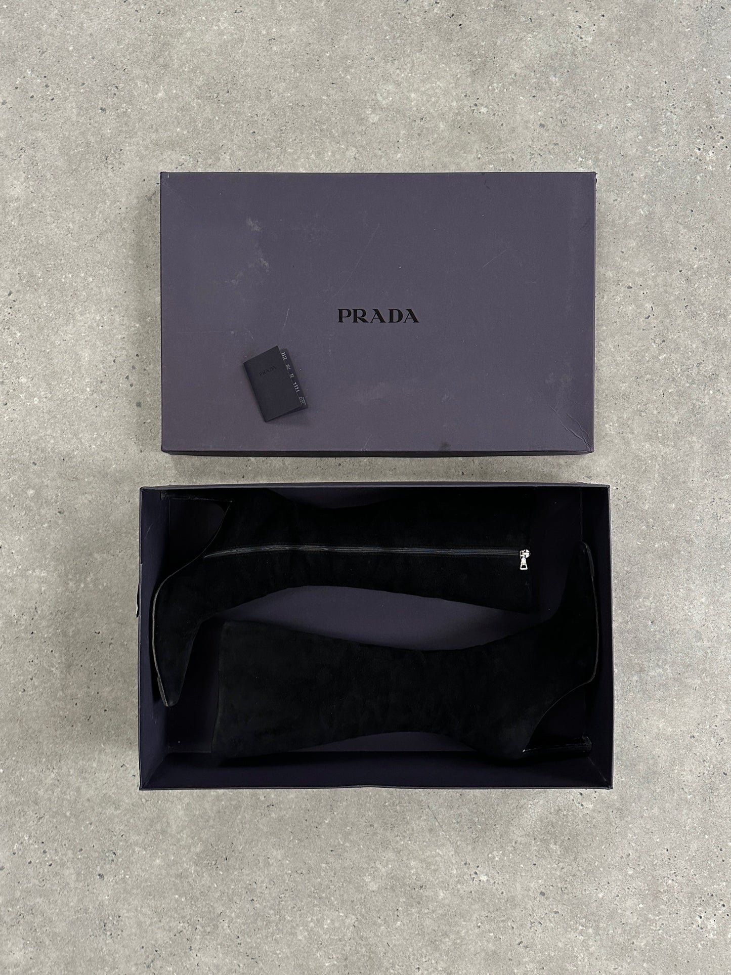 Prada 2000s Square Toe Suede Heeled Knee Boots - UK 7.5 / EU 40.5