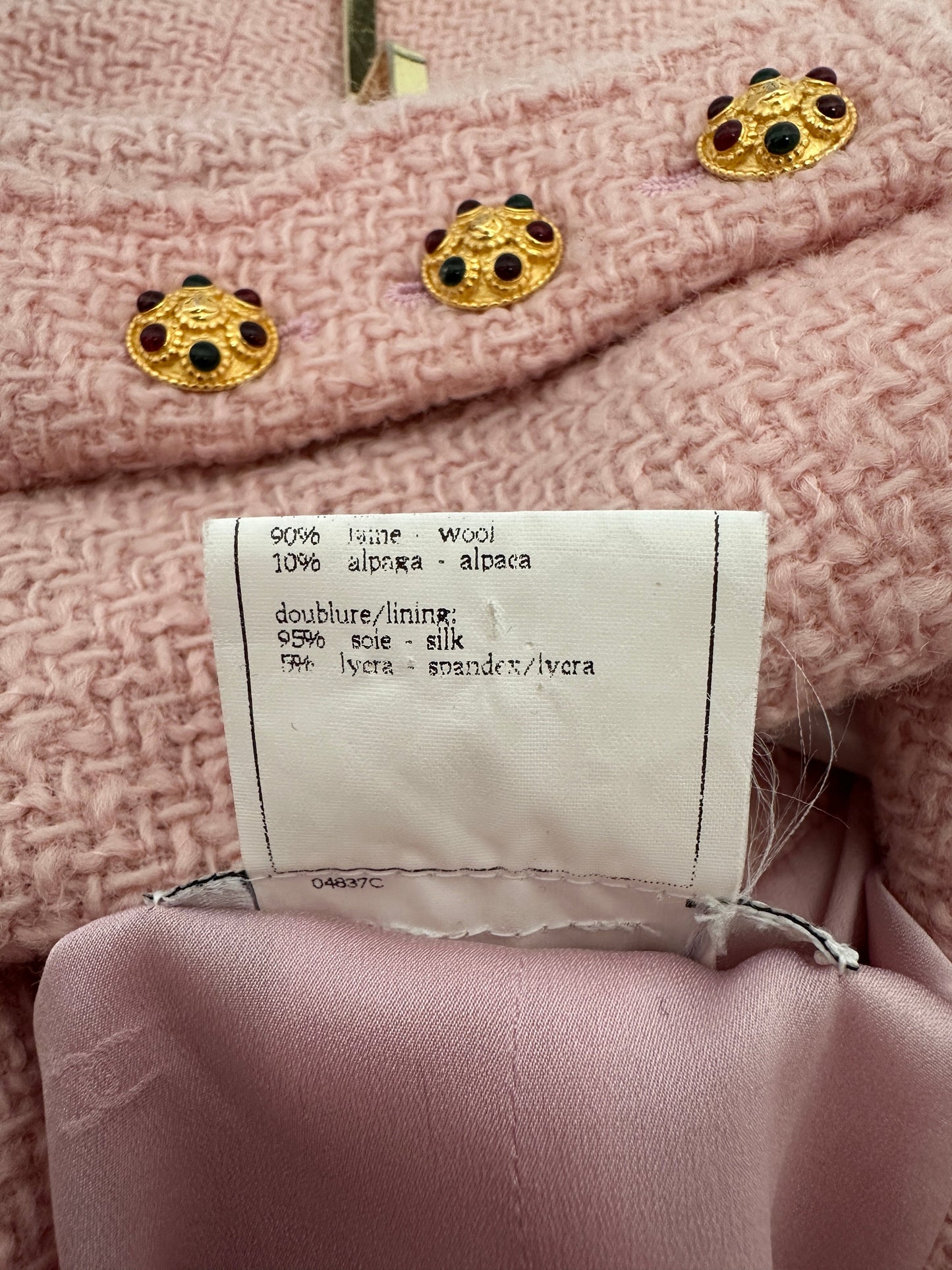 Chanel 96/A   Pastel Pink Tweed Jacket with Gold Gripoix Buttons and Pocket Details FR 38 (UK 10)