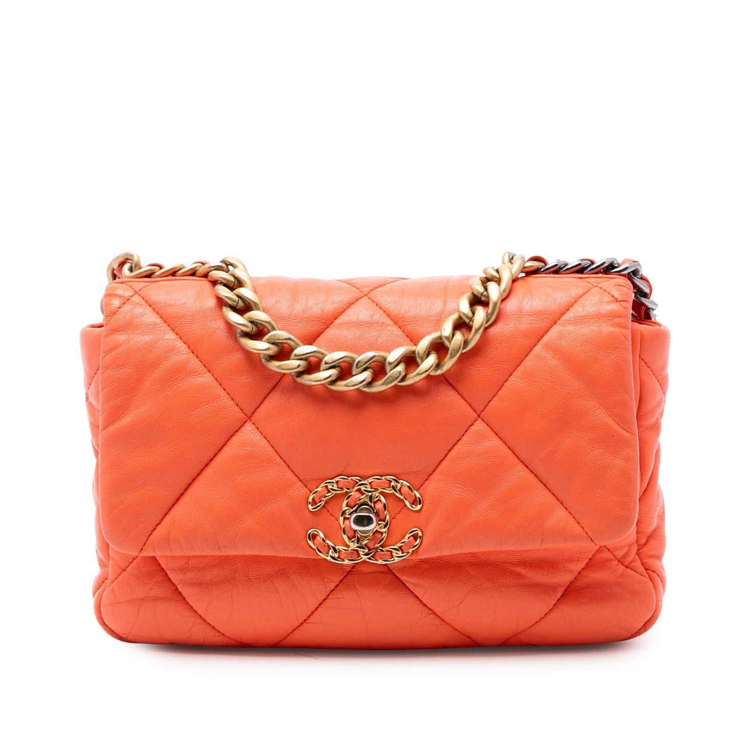 Orange Chanel Medium Lambskin 19 Flap Satchel
