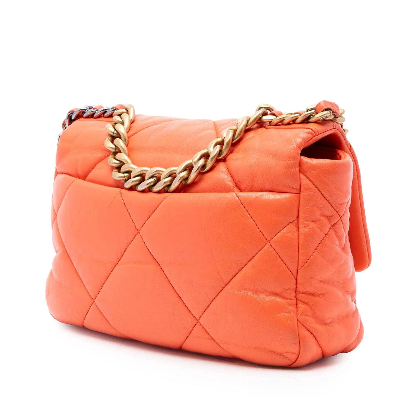 Orange Chanel Medium Lambskin 19 Flap Satchel