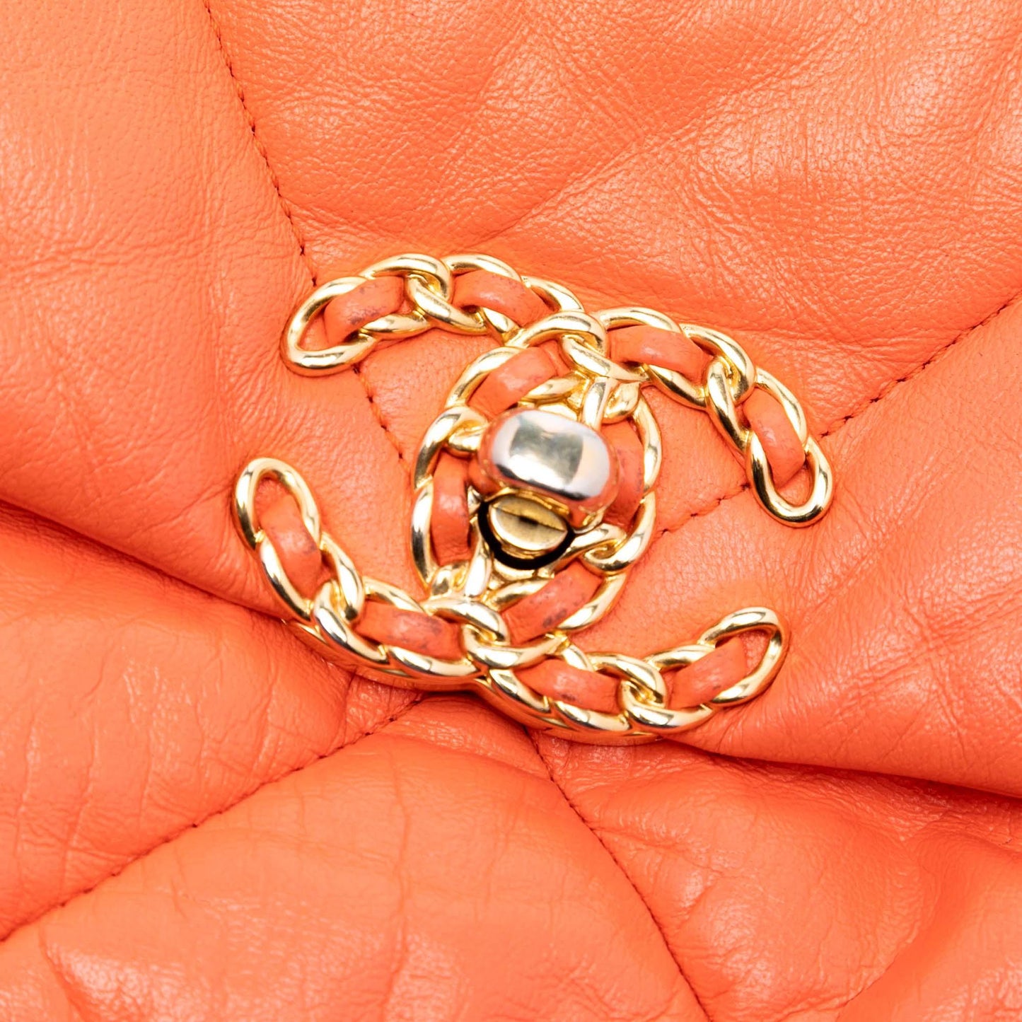Orange Chanel Medium Lambskin 19 Flap Satchel