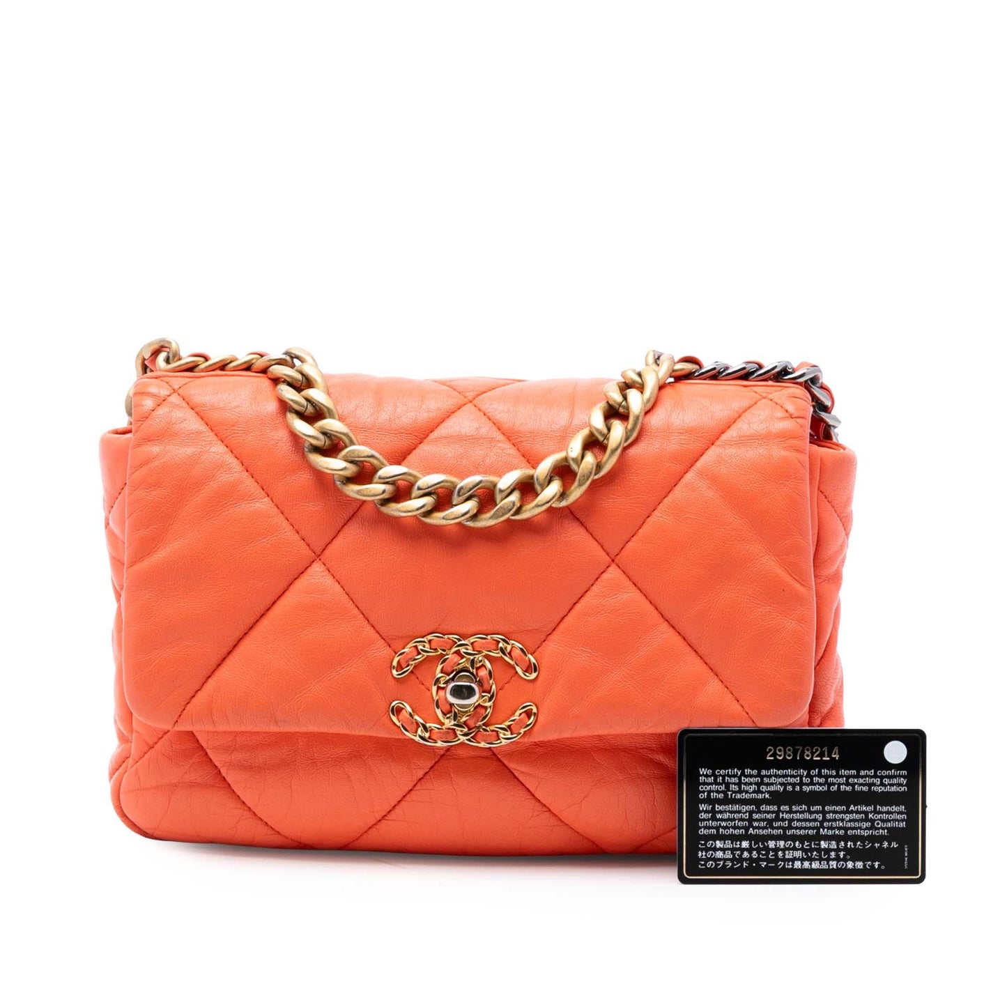 Orange Chanel Medium Lambskin 19 Flap Satchel