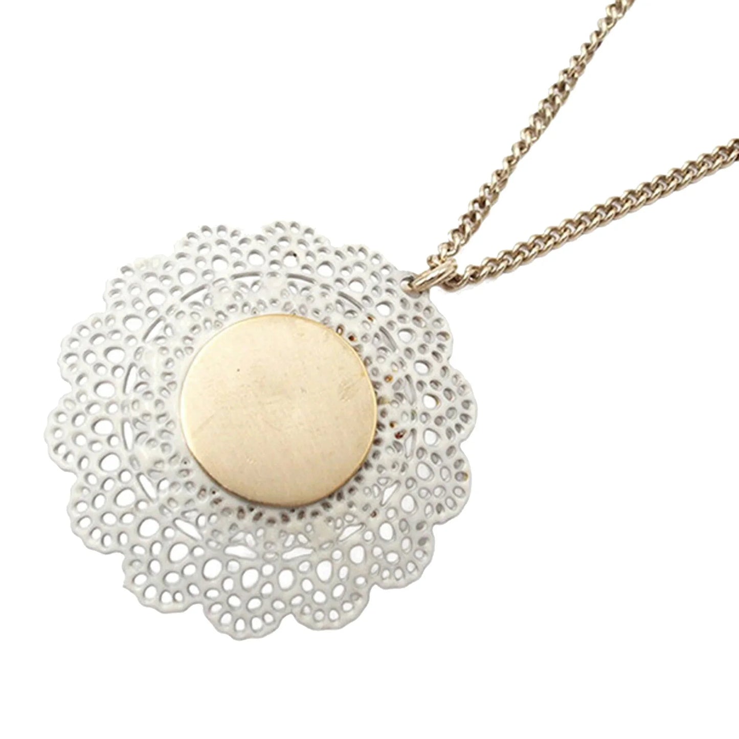 Gold Chanel Gold Plated CC Faux Pearl Lace Pendant Necklace