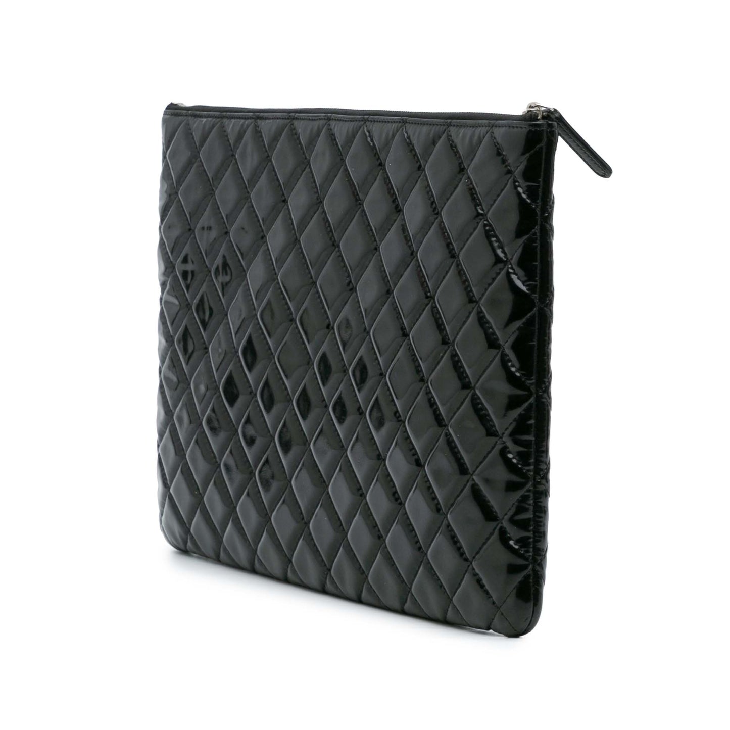 Black Chanel Large Quilted Patent O Case Clutch