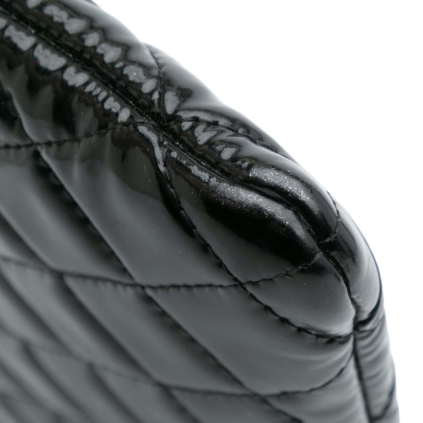 Black Chanel Large Quilted Patent O Case Clutch