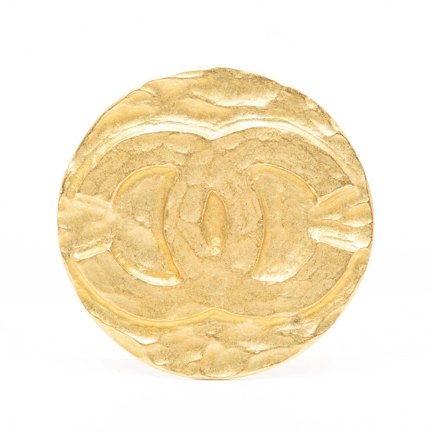 Gold Chanel CC Gold Plated Round Brooch