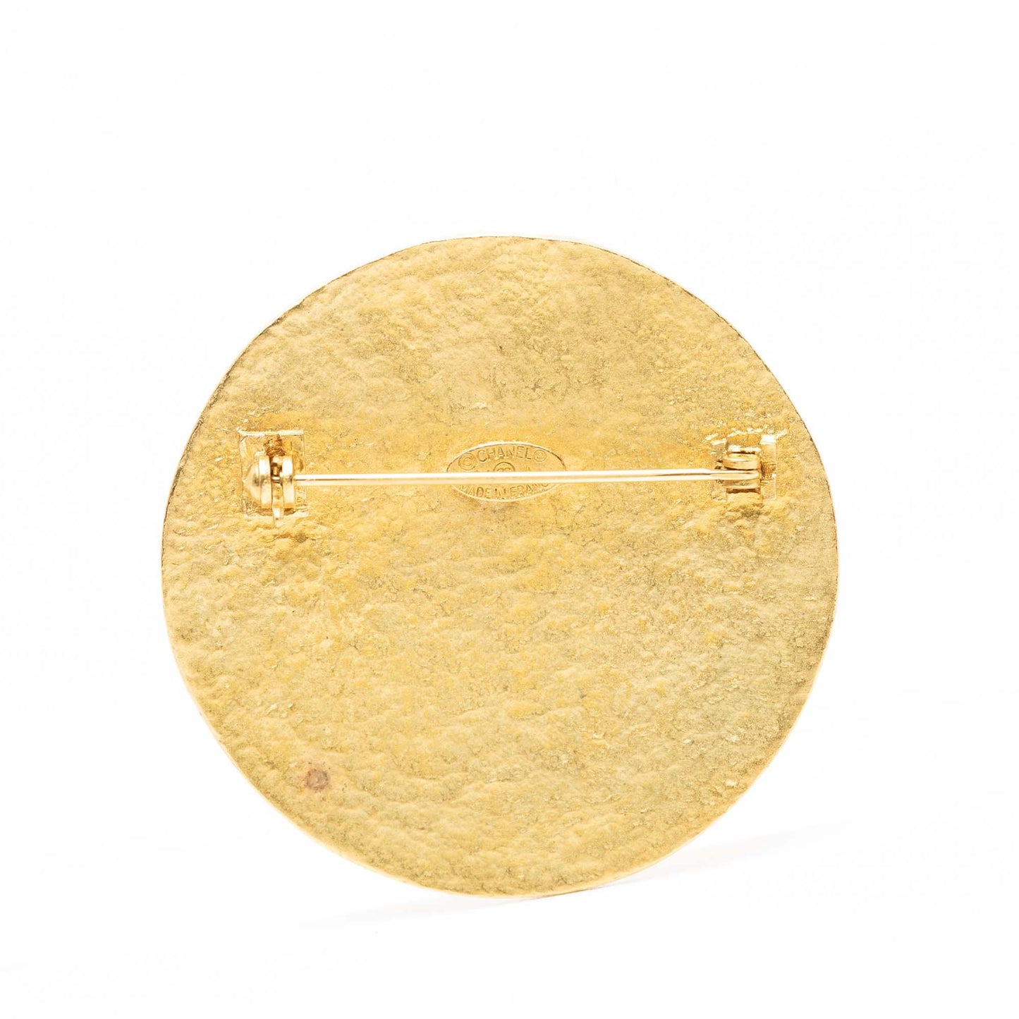 Gold Chanel CC Gold Plated Round Brooch
