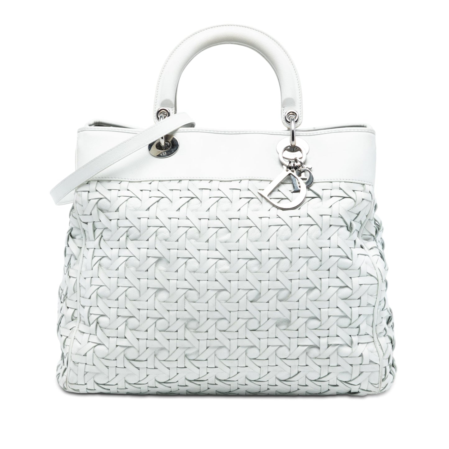 White Dior Woven Lambskin Lady Dior Avenue Tote Satchel