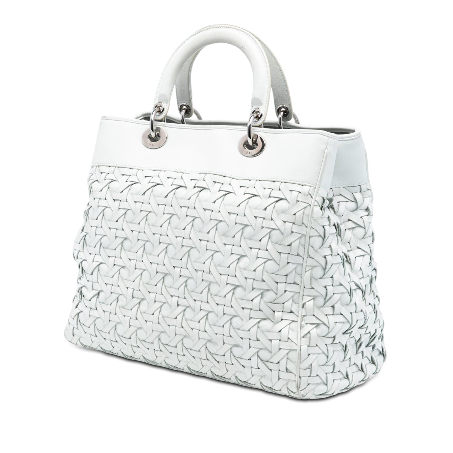 White Dior Woven Lambskin Lady Dior Avenue Tote Satchel
